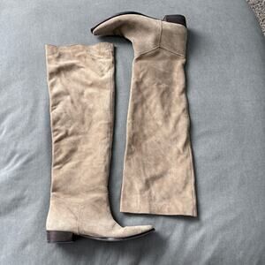 Zara Suede Over The Knee Boots Beige Tall Flat Heel Size 42 (11)